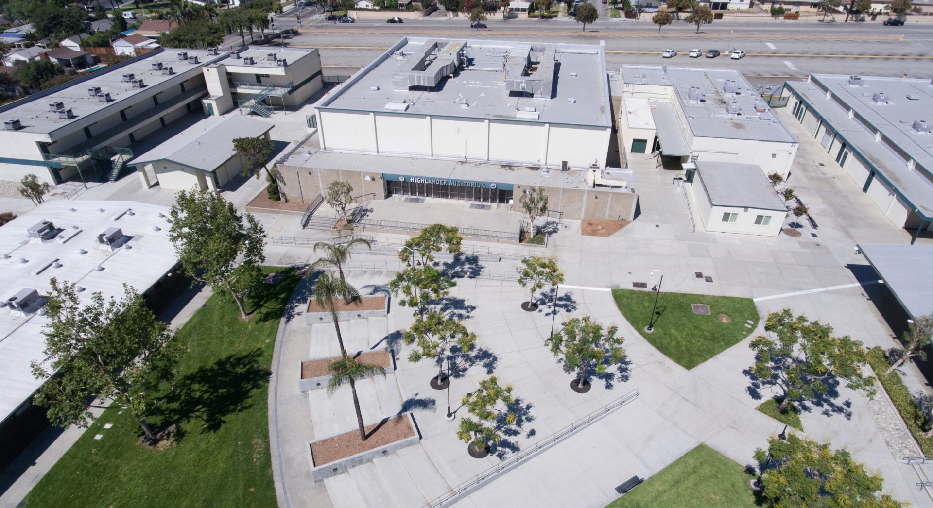 Aerial view of the venue and its signage in Upland